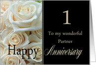 1st Anniversary card for Partner - Pale pink roses card