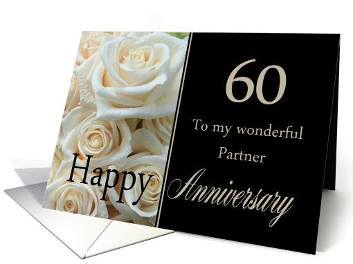 60th Anniversary card for Partner - Pale pink roses card (1296570)