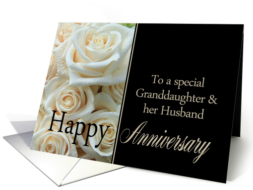 Anniversary card for Granddaughter & Husband - Pale pink roses card