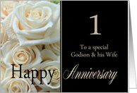 1st Anniversary card for Godson & Wife - Pale pink roses card