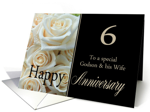 6th Anniversary card for Godson & Wife - Pale pink roses card