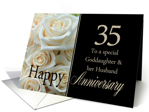 35th Anniversary card for Goddaughter & Husband - Pale pink roses card