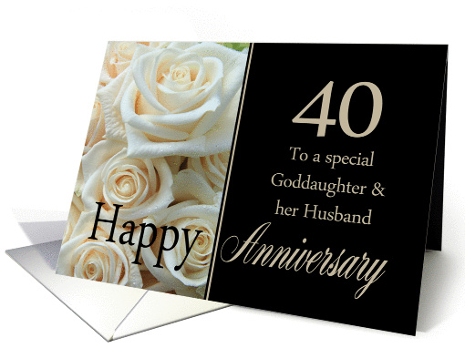 40th Anniversary card for Goddaughter & Husband - Pale pink roses card