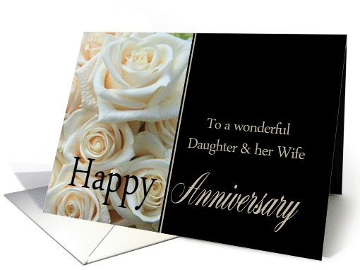 Anniversary card for Daughter & Wife - Pale pink roses card (1304516)