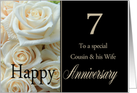 7th Anniversary card for Cousin & Wife - Pale pink roses card