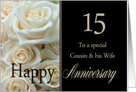 15th Anniversary card for Cousin & Wife - Pale pink roses card