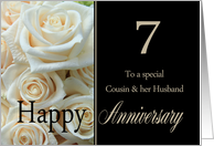 7th Anniversary card for Cousin & Husband - Pale pink roses card