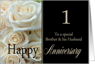 1st Anniversary card to Brother & Husband - Pale pink roses card