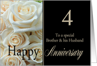 4th Anniversary card to Brother & Husband - Pale pink roses card