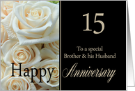 15th Anniversary card to Brother & Husband - Pale pink roses card
