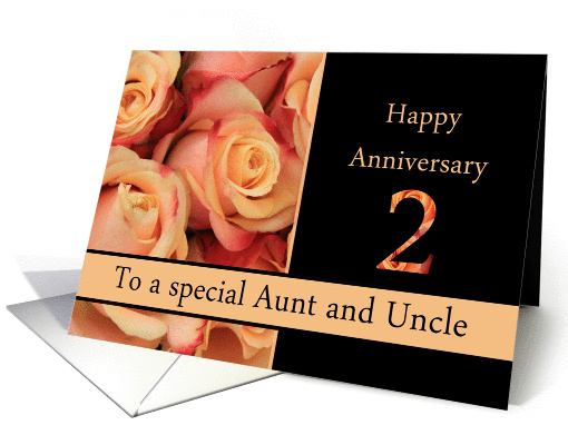 2nd Anniversary, Aunt & Uncle multicolored pink roses card (1308982)