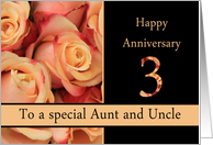 3rd Anniversary, Aunt & Uncle multicolored pink roses card