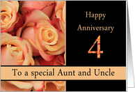 4th Anniversary, Aunt & Uncle multicolored pink roses card