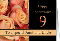 9th Anniversary, Aunt & Uncle multicolored pink roses card