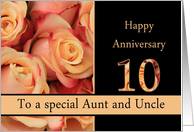 10th Anniversary, Aunt & Uncle multicolored pink roses card