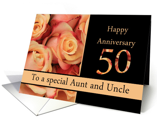 50th Anniversary, Aunt & Uncle multicolored pink roses card (1309074)