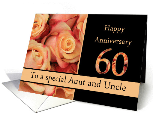 60th Anniversary, Aunt & Uncle multicolored pink roses card (1309082)