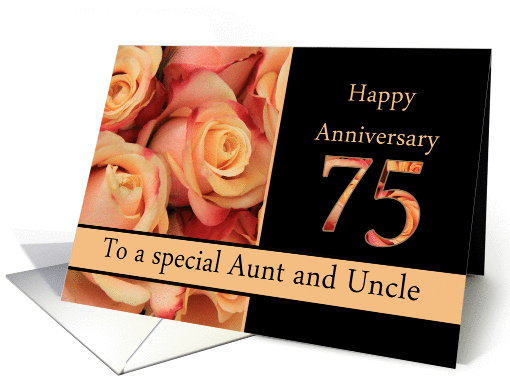 75th Anniversary, Aunt & Uncle multicolored pink roses card (1309094)