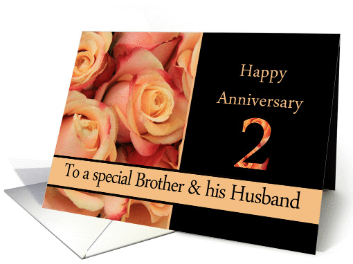 2nd Anniversary, Brother & Husband multicolored pink roses card