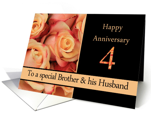 4th Anniversary, Brother & Husband multicolored pink roses card