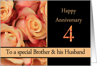 4th Anniversary, Brother & Husband multicolored pink roses card