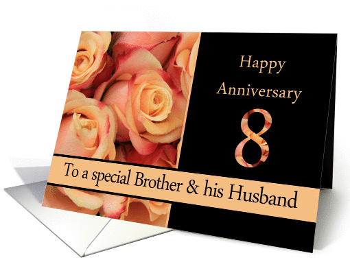 8th Anniversary, Brother & Husband multicolored pink roses card