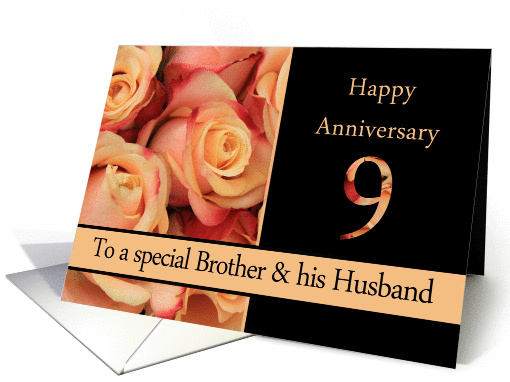 9th Anniversary, Brother & Husband multicolored pink roses card
