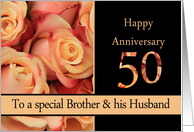 50th Anniversary, Brother & Husband multicolored pink roses card