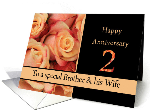 2nd Anniversary, Brother & Wife multicolored pink roses card (1309262)