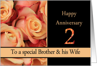 2nd Anniversary, Brother & Wife multicolored pink roses card