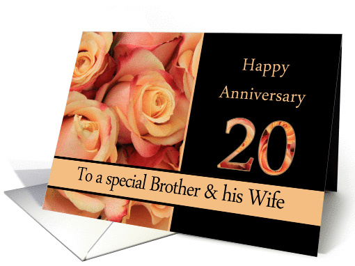 20th Anniversary, Brother & Wife multicolored pink roses card