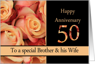 50th Anniversary, Brother & Wife multicolored pink roses card