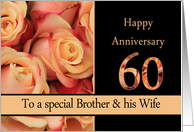 60th Anniversary, Brother & Wife multicolored pink roses card