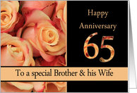 65th Anniversary, Brother & Wife multicolored pink roses card