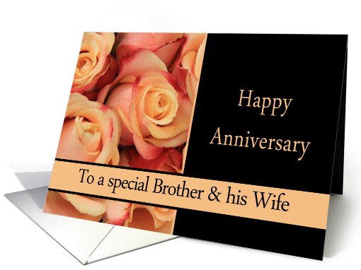 Anniversary, Brother & Wife multicolored pink roses card (1310220)