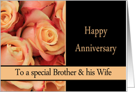 Anniversary, Brother & Wife multicolored pink roses card