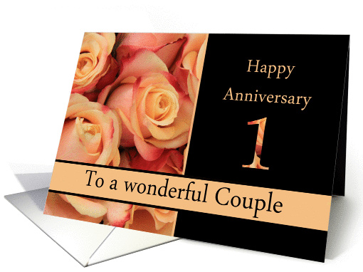 1st Anniversary to couple - multicolored pink roses card (1310234)