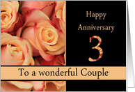 3rd Anniversary to couple - multicolored pink roses card