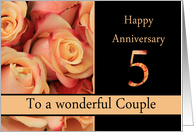 5th Anniversary to couple - multicolored pink roses card