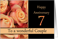 7th Anniversary to couple - multicolored pink roses card