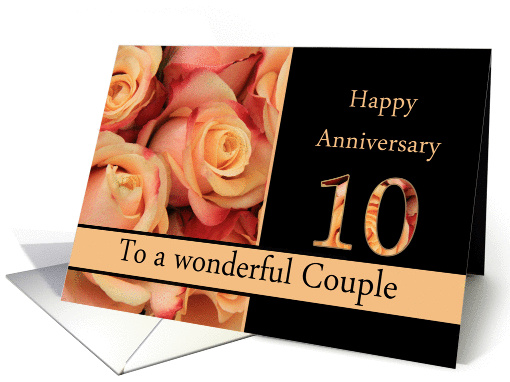 10th Anniversary to couple - multicolored pink roses card (1310290)