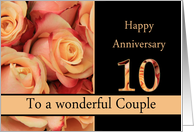 10th Anniversary to couple - multicolored pink roses card