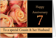 7th Anniversary to Cousin & Husband - multicolored pink roses card