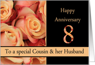 8th Anniversary to Cousin & Husband - multicolored pink roses card