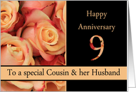 Cousin & Husband 9th Anniversary Multicolored Pink Roses card
