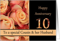 10th Anniversary to Cousin & Husband - multicolored pink roses card