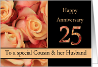 25th Anniversary to Cousin & Husband - multicolored pink roses card
