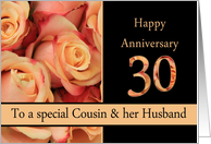 30th Anniversary to Cousin & Husband - multicolored pink roses card