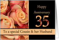 35th Anniversary to Cousin & Husband - multicolored pink roses card