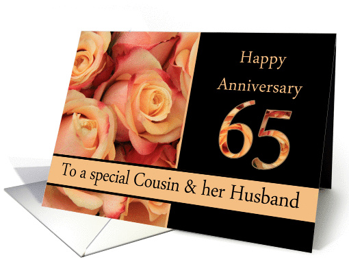 65th Anniversary to Cousin & Husband - multicolored pink roses card